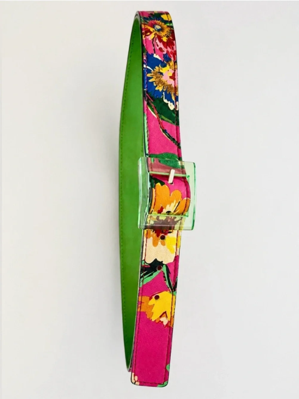 Kate Spade New York Tropical Floral Skinny Belt Lucite Buckle Pink Resort Preppy